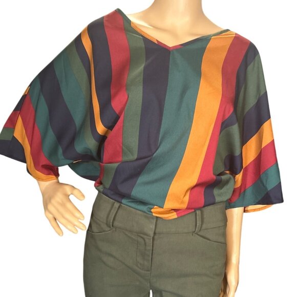 Emery Rose Oversized Striped V-Neck Short Sleeve Tunic Top Size Medium Boho Lage - Picture 2 of 6